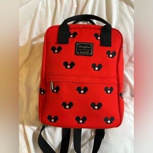 Loungefly Red and Black Disney Backpack featuring Mickey Mouse Club Ears